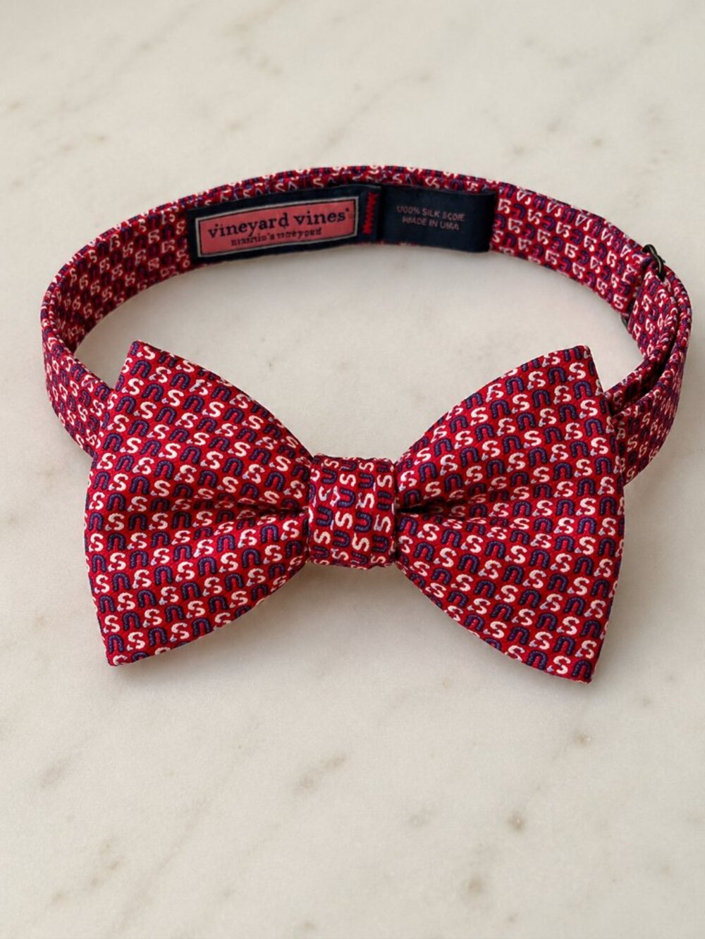Vineyard Vines Bow Tie Mens Red USA Print 100% Silk Made in USA
